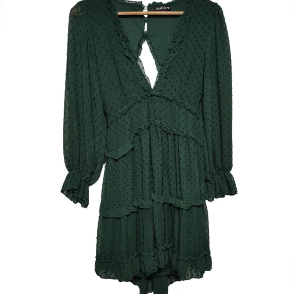 Justify Green Swiss Dot Ruffled Dress Size Medium Fairycore - Picture 6 of 9